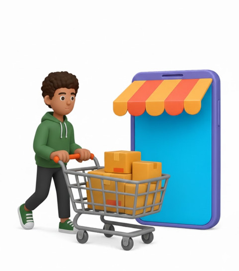 AI Man Enjoying Online Shopping