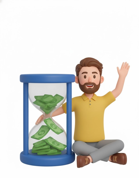 AI Man with Money Hourglass